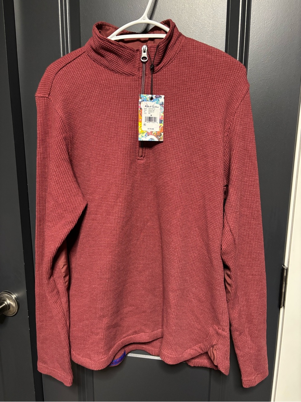 Robert Graham Men's Waffle Knit Zip-Neck Sweater in Rust Red
